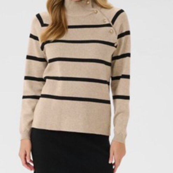 NWT CREAM  Striped Button-Detail Sweater Cobblestone mélange stripe size medium - Picture 4 of 12
